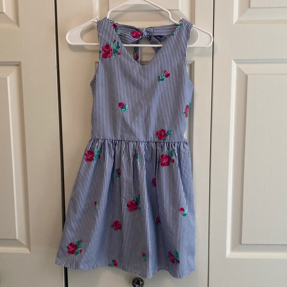 Striped Blue and Pink Floral Kids Dress